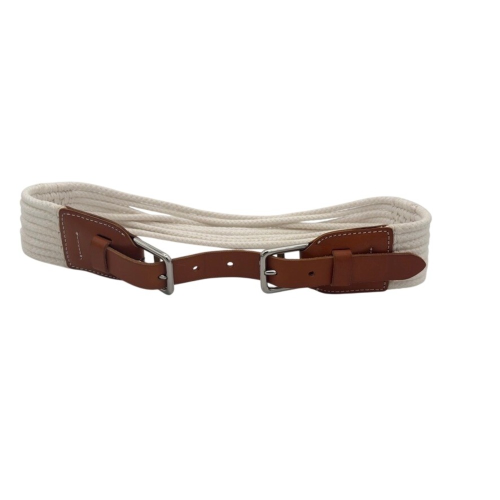 J.Crew NWOT Braided Rope Belt M Ivory Cotton Genuine Leather Nautical Preppy